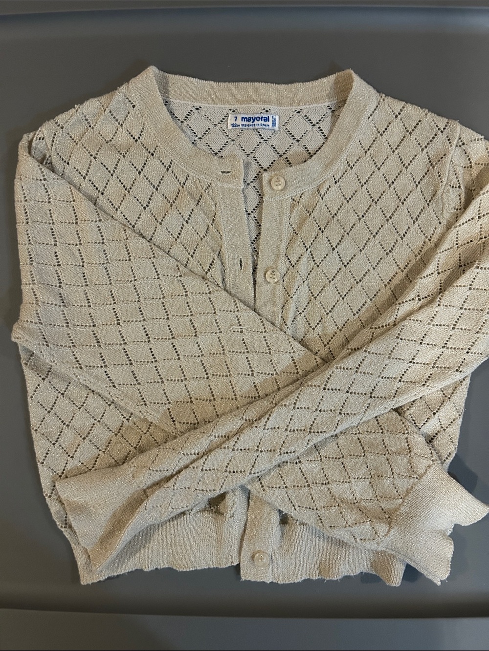 Mayoral Girls 7 Gold Diamond Openwork Cardigan